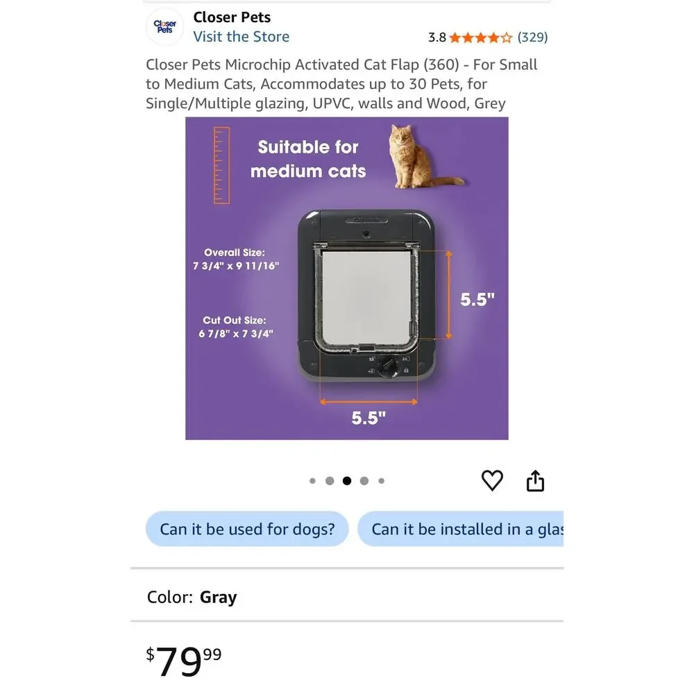 Closer Pets 360G Cat Mate Microchip Controlled Flap for Cats Small Dogs Door